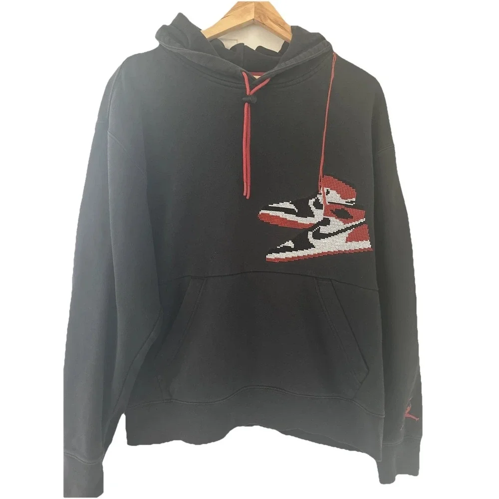 Nike Air Jordan VTG Jumpman Holiday Black L Hoodie Embroidered High Tops 90s Y2K